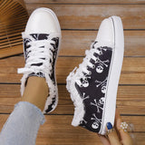 Fligmm Skull Canvas Shoes 2024 Women Large Size Flat Sneakers Female Lace-up Sports Shoes Casual Vulcanized Shoes Femme Zapatos