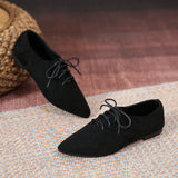 Fligmm Pointed Shoes Female Shoes Daily Casual Shoes Classics Black Lace-Up Comfortable Flats Women's Flat Shoes 2024 Autumn