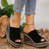 Fligmm Toe Wedge Sandals for Women Summer 2024 Chunky Platform Mules Shoes Woman Striped Super High Heels Slippers Plus Size 36-42