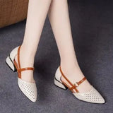 Fligmm Leather Soft Leather Sandals Women Summer Fashion Bag With Pointed Tip Lace Up Heels Thick And Low-Heel Hollow Work Shoes