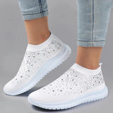 Fligmm Mesh Crystal Sneaker Shoes for Women 2024 Summer Knitted Platform Sneakers Woman Plus Size Comfortable Soft Flats