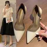 Fligmm French Color Matching High Heels for Women Slim Heel Single Shoes Niche Design Sense of Temperament Female Ladies Shoes