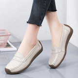 Fligmm For Women 2024 Summer Leather Slip On Beige Casual Walking Ladies Shoe Fashion Non-Slip Soft Sole Loafers Zapatos Mujer