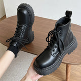 Fligmm Platform Combat Boots for Women Autumn Winter PU Leather Ankle Booties Women Punk Thick Bottom Non Slip Motorcycle Boots