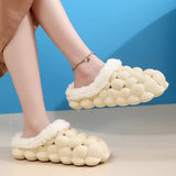 Fligmm Women Winter Fur Warm Cotton Slippers Indoor Home Couple Funny Bubble Shoes Comfy Plush Non Slip House Slippers Woman Plus Size