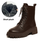 Fligmm Platform PU Leather Ankle Boots Women Autumn Winter Short Plush Warm Booties Woman 2024 British Retro Motorcycle Boots