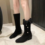 Fligmm New Woman Suede spring Sexy Thick-heeled Women's Boots Riding Botas Warmth Non-slip High Boots Shoes Buckle Boots of Women