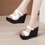 Fligmm Heel Wedges Sandals For Women 2024 Summer New Platform Fashion Footwear Red Black White Large Size Sandals