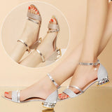 Fligmm Ankle Strap Low Heels Sandals for Women Gold Silver Wedding Party Shoes Woman 2024 Summer Square Heeled Sandalias Mujer