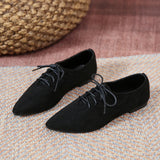 Fligmm Pointed Shoes Female Shoes Daily Casual Shoes Classics Black Lace-Up Comfortable Flats Women's Flat Shoes 2024 Autumn