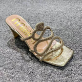 Fligmm Slippers Summer 2024 Hollow Out Square Heels Sandals Sexy Christmas Party Shoes Plus Size Square Toe Women's Shoes