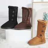 Fligmm Warm Winter Women's Boots 2024 New Round Toe Thick Sole Female Knee-high Boots Short Plush Brown Long Boots Botas De Mujer