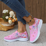 Fligmm Print Knitted Sneakers Women Shiny Crystal Breathable Walking Shoes Woman Plus Size 43 Casual Non-Slip Sock Shoes Ladies