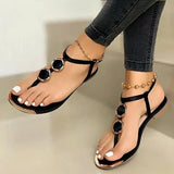 Fligmm New Summer Sandals Women Fashion Casual Beach Outdoor Flip Flop Sandals Metal Decoration Ladies Flat Shoes Big Size 35-43