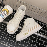 Fligmm Women Autumn 2024 New Fashion Thick Platform Leisure Sports Shoe White Sneakers Breathable Casual High Top Canvas Shoes 40