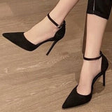 Fligmm New Shoes for Women Spring and Autumn Ladies High Heels Solid Color Pointed Toe One Word Buckle Full Quality High Heels