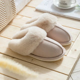 Fligmm Winter Warm Home Fur Slippers Women Luxury Faux Suede Plush Couple Cotton Shoes Indoor Bedroom Flat Heels Fluffy Slippers