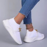 Fligmm Knitting Flats Shoes for Women 2024 Autumn Fashion Chain Sports Shoes Woman Platform Slip on Socks Sneakers Plus Size