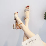 Fligmm Style Square Head Color Contrast Open-toe Sandals Summer Thick Heel Fashion One-word Buckle Roman High Heel Women