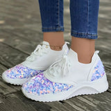 Fligmm Sequins Platform Sneakers for Women 2024 Autumn Non Slip Knitting Flats Woman Breathable Mesh Walking Shoes Plus Size 43