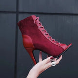 Fligmm Summer Shoes Thin Heels ANKLE Boots Women Lace-up Peep Toe Shoes Solid Womens Designer Boots Hollow Sexy Boots High Heel