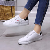 Fligmm Women's Sneakers Leather Shoes Spring Trend Casual Flats Sneakers Female Fashion Comfort White Vulcanized Platform Shoes Lace-up