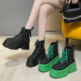 Fligmm Green Punk Chunky Platform Ankle Boots for Women Autumn Winter Thick Bottom Motorcycle Boots Wedges Gothic Shoes Woman