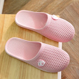 Fligmm Home Slippers Closed Toe Cutout Summer Women Fashion Flat Heel Slides Antislip Ladies Pink Beach Bathroom Indoor Slippers