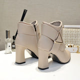 Fligmm Spring/summer New Korean Version of High Heel Short Boots Female Thick Heel Pointed Fashion Short Ankle Boots Female