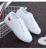 Fligmm Women Shoes New Pu Leather Woman Shoes Ladies Heart Flats Casual Shoe White Sneakers Designer Luxury Lace-up Tennis