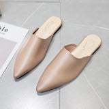 Fligmm Women Spring Summer Slippers Mules Soft Leather Pointed Toe Slip On Sandalias Soild Mature Fashion Casual Low-heeled Shoes Mujer