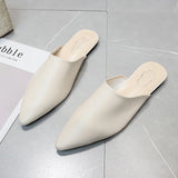 Fligmm Women Spring Summer Slippers Mules Soft Leather Pointed Toe Slip On Sandalias Soild Mature Fashion Casual Low-heeled Shoes Mujer