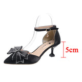 Fligmm Sexy Thin Heels Ankle Strap Pumps Women Lace Bowknot Wedding Party Shoes Woman Elegant Pointed Toe Silk High Heels Shoes