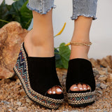 Fligmm Toe Wedge Sandals for Women Summer 2024 Chunky Platform Mules Shoes Woman Striped Super High Heels Slippers Plus Size 36-42