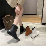 Fligmm Women's Pionted Toe Chelsea Boots 2024 Autumn Fashion Back Zipper Chunky Heel Ankle Boots for Women Sexy Ladies Heeled Shoes