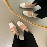 Fligmm New Square Toe Ballet Shoes Fashion Low Heel Mary Jane Shoes Casaul Silver Shallow Buckle Soft Sole Shoes Zapatos De Mujer