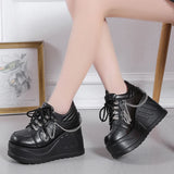 Fligmm Chain Punk Gothic Shoes Woman Thick Bottom High Wedge Sneakers for Women 2024 New Black Chunky Platform Y2K Uniform Shoes