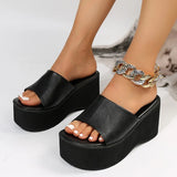 Fligmm Chunky Platform Sandals Women Fashion Black PU Leather Wedge Slippers for Woman 2024 Summer Thick Bottom Slides Plus Size