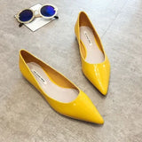 Fligmm Women Pointed Toe Patent Leather Yellow Wine Red Lady Fashion Flats Candy Color Flat Sole Flat Heel Shoes Large Size 43 44