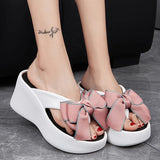 Fligmm Bowknot Wedge Flip Flops Women Super High Heels Thick Bottom Eva Slippers Woman Summer Clip Toe Chunky Platform Sandals