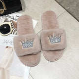 Fligmm 2024 Womens Fur Slipper Winter Shoes Big Size Home Autumn Plush Indoor Warm Fluffy Shoe Ladies Comfortable Slippers Women