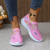 Fligmm Print Knitted Sneakers Women Shiny Crystal Breathable Walking Shoes Woman Plus Size 43 Casual Non-Slip Sock Shoes Ladies