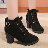 Fligmm Black Chunky Heeled Women's Ankle Boots 2024 Autumn Metal Decor High Heels Shoes Woman Lace Up Platform Booties Big Size