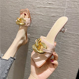 Fligmm Woman Slippers Sandals Heels Shoes Female Metal Chain Slides Ladies Mules Summer Chaussure Femme New Women Shoes