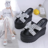 Fligmm Platform Slippers Chunky Heels Sandals Women Beaded Beach Slippers Girls Slides Woman Designer Wedges Flat Shoes