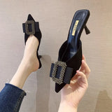 Fligmm Half Slipper Clogs Shoe Women Pointed Toe Stiletto High Heels Korean All-match Pumps Luxury Square Rhinestone Mules Shoes