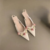 Fligmm New Spring and Autumn Fashion Flower Sweet Pointed Shallow Mouth Bow Needle Buckle Casual Thin High Heel Women's Shoes