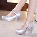 Fligmm High 2024 Heels for Ladies Shoes Dancing Platform Pumps Leather Mary Janes Sandal Summer Footwear Fashion Women Pumps