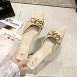 Fligmm New Snake Print Woman Pumps Slipper Fashion Gold Chain Sandal Shoes Ladies Pointed Toe Slip on Mules Thin Low Heels Slides