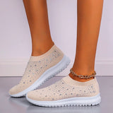 Fligmm Mesh Crystal Sneaker Shoes for Women 2024 Summer Knitted Platform Sneakers Woman Plus Size Comfortable Soft Flats